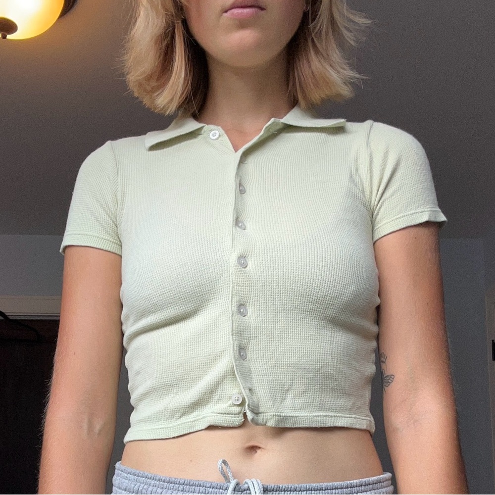 John Galt/Brandy Melville Light Green Button-Up Collared Top